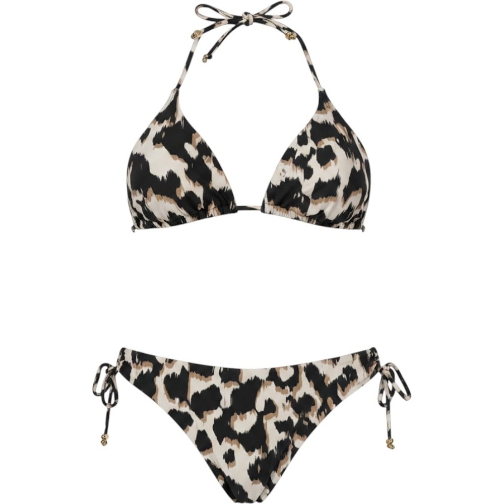 La Blanca Womens Leopard Print Triangle Bikini Set Halter Top Side Tie Bottoms